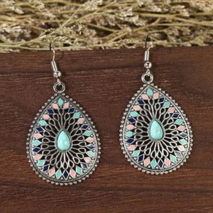 Dangle Earrings for Women Her Bohemian Pear Cut Alloy Hollow Out Dainty Statemen